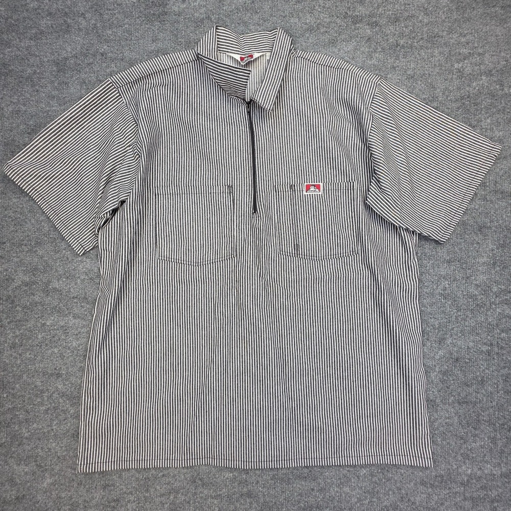 Vintage Ben Davis Hickory Stripe Work Shirt XL Half Zip Short Sleeve